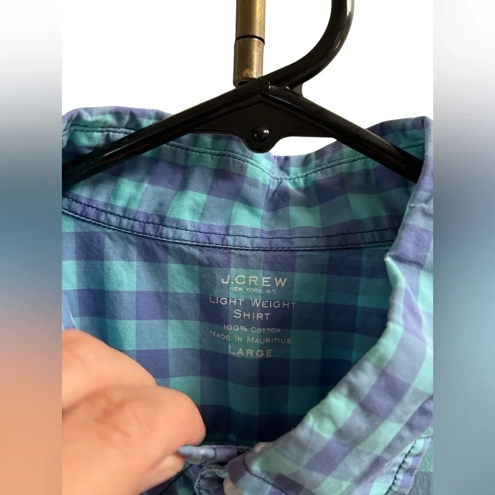 J crew purple and blue short sleeve plaid button down shirt